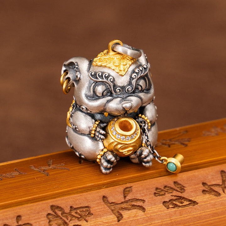 Buddha Stones 925 Sterling Silver Tibetan Treasure-spitting Rat Protection Necklace Pendant - image 4