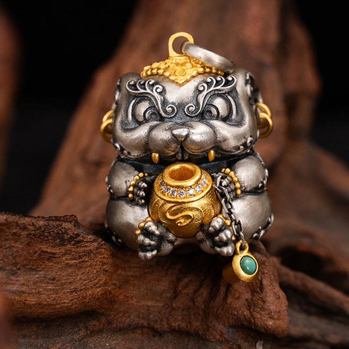 Buddha Stones 925 Sterling Silver Tibetan Treasure-spitting Rat Protection Necklace Pendant - Treasure-spitting Rat(Pendant Only) - image 0