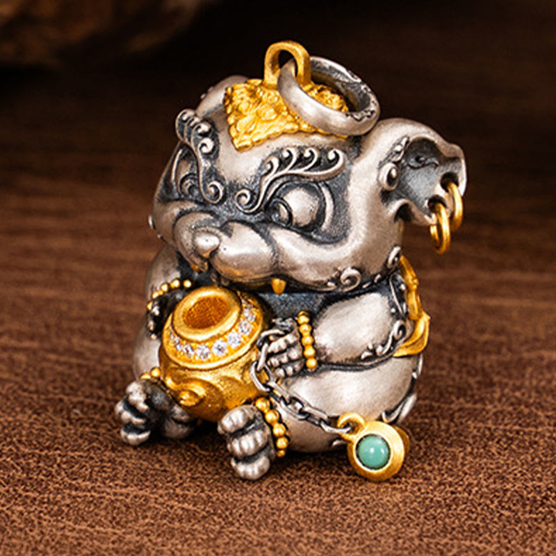 Buddha Stones 925 Sterling Silver Tibetan Treasure-spitting Rat Protection Necklace Pendant - image 7