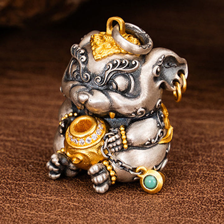 Buddha Stones 925 Sterling Silver Tibetan Treasure-spitting Rat Protection Necklace Pendant - image 7