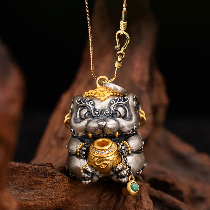 Buddha Stones 925 Sterling Silver Tibetan Treasure-spitting Rat Protection Necklace Pendant