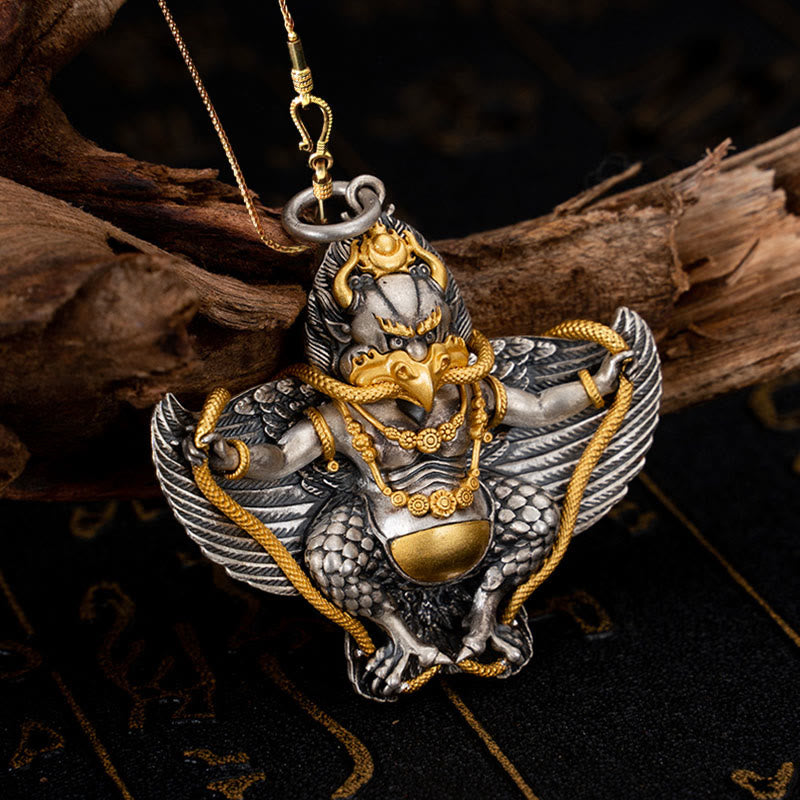 Buddha Stones 925 Sterling Silver Tibetan Garuda Bird Wisdom Necklace Pendant - Garuda&58cm Golden Copper Chain - image 13