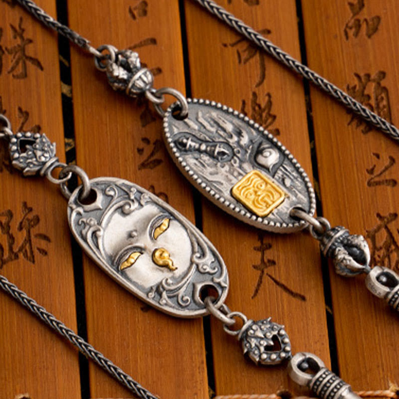 Buddha Stones 925 Sterling Silver Tibetan Zakiram Goddess of Wealth Bodhisattva Tara Om Mani Padme Hum Protection Metal Chain Necklace - image 12