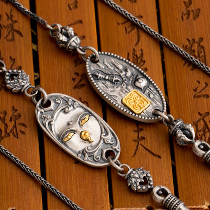 Buddha Stones 925 Sterling Silver Tibetan Zakiram Goddess of Wealth Bodhisattva Tara Om Mani Padme Hum Protection Metal Chain Necklace - image 12