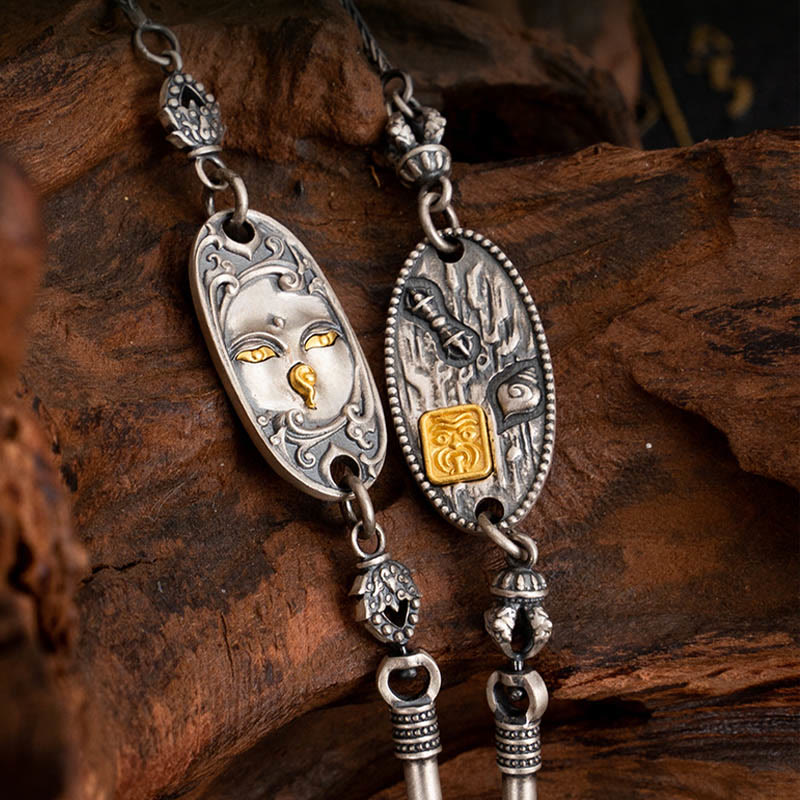 Buddha Stones 925 Sterling Silver Tibetan Zakiram Goddess of Wealth Bodhisattva Tara Om Mani Padme Hum Protection Metal Chain Necklace - image 2