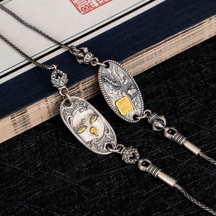 Buddha Stones 925 Sterling Silver Tibetan Zakiram Goddess of Wealth Bodhisattva Tara Om Mani Padme Hum Protection Metal Chain Necklace - image 9