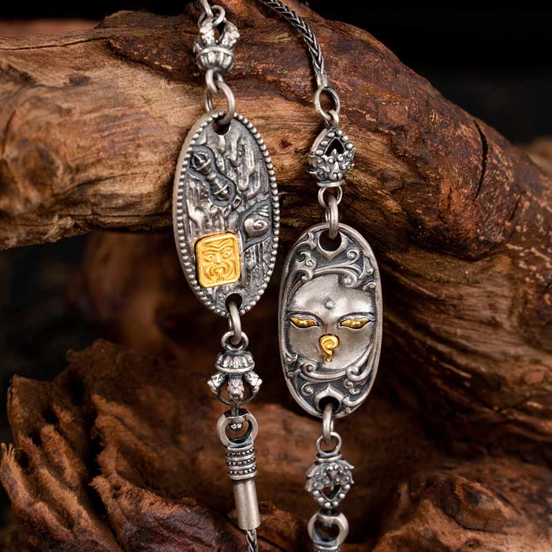 Buddha Stones 925 Sterling Silver Tibetan Zakiram Goddess of Wealth Bodhisattva Tara Om Mani Padme Hum Protection Metal Chain Necklace - image 1