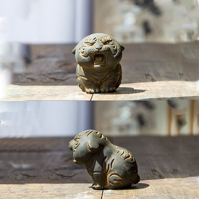 Buddha Stones Mini Cute Tiger Iron Powder Rust Cast Resin Statue Home Decoration