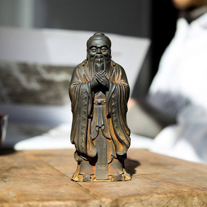Buddha Stones Handmade Confucius Iron Powder Rust Cast Resin Statue Home Decoration - image 7