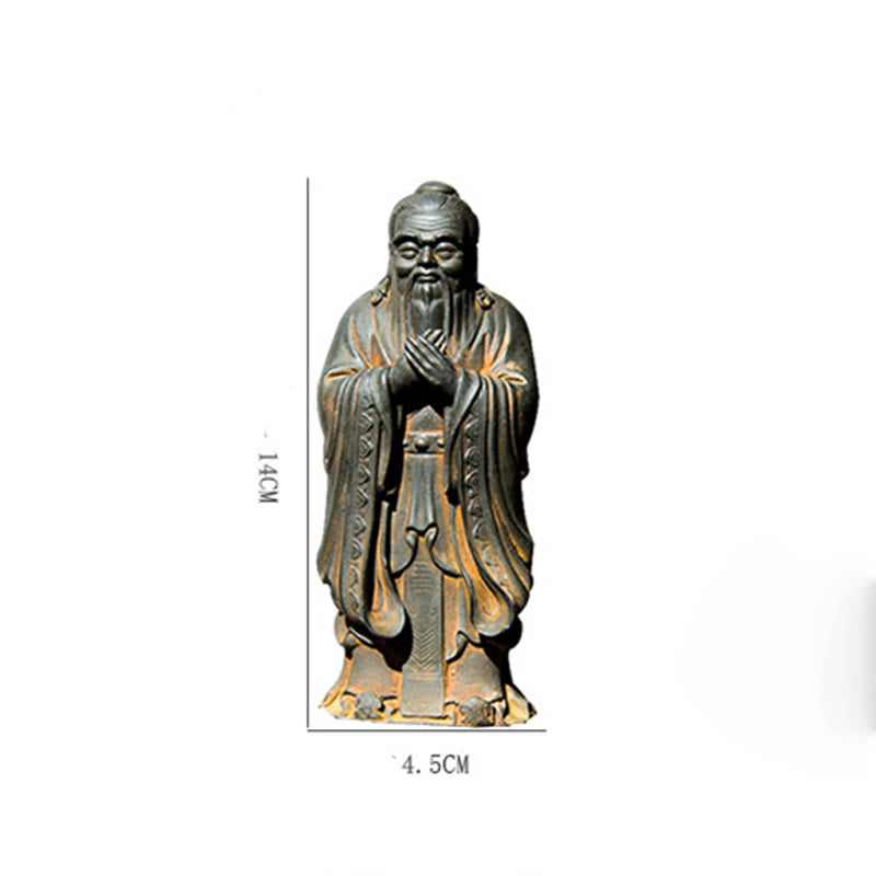 Buddha Stones Handmade Confucius Iron Powder Rust Cast Resin Statue Home Decoration