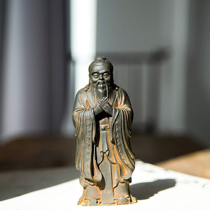 Buddha Stones Handmade Confucius Iron Powder Rust Cast Resin Statue Home Decoration