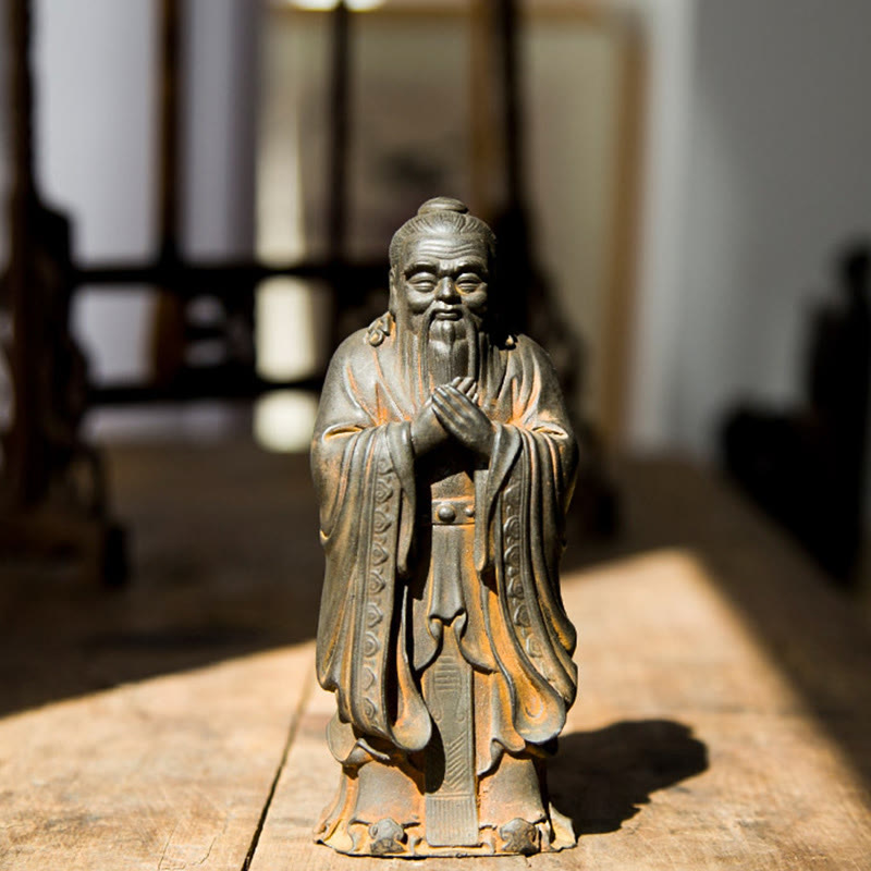 Buddha Stones Handmade Confucius Iron Powder Rust Cast Resin Statue Home Decoration - image 9