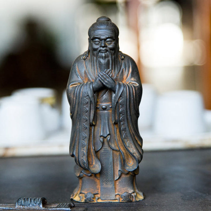 Buddha Stones Handmade Confucius Iron Powder Rust Cast Resin Statue Home Decoration