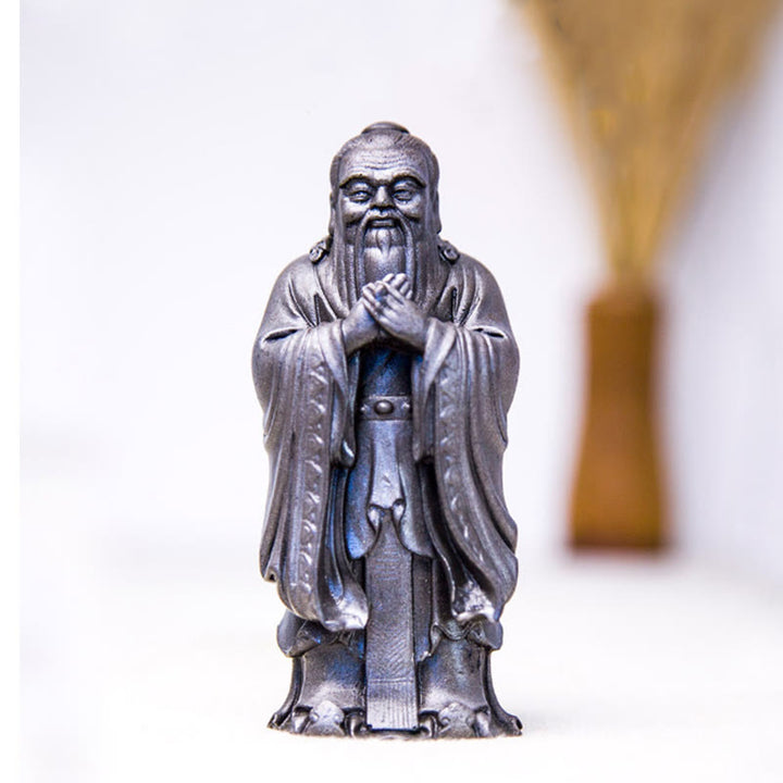 Buddha Stones Handmade Confucius Iron Powder Rust Cast Resin Statue Home Decoration