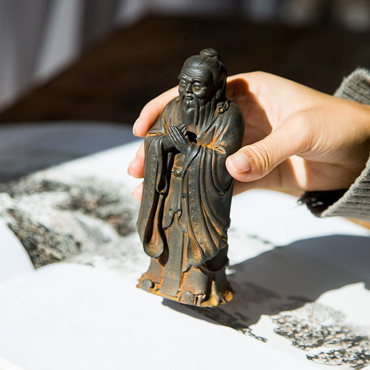 Buddha Stones Handmade Confucius Iron Powder Rust Cast Resin Statue Home Decoration - image 4