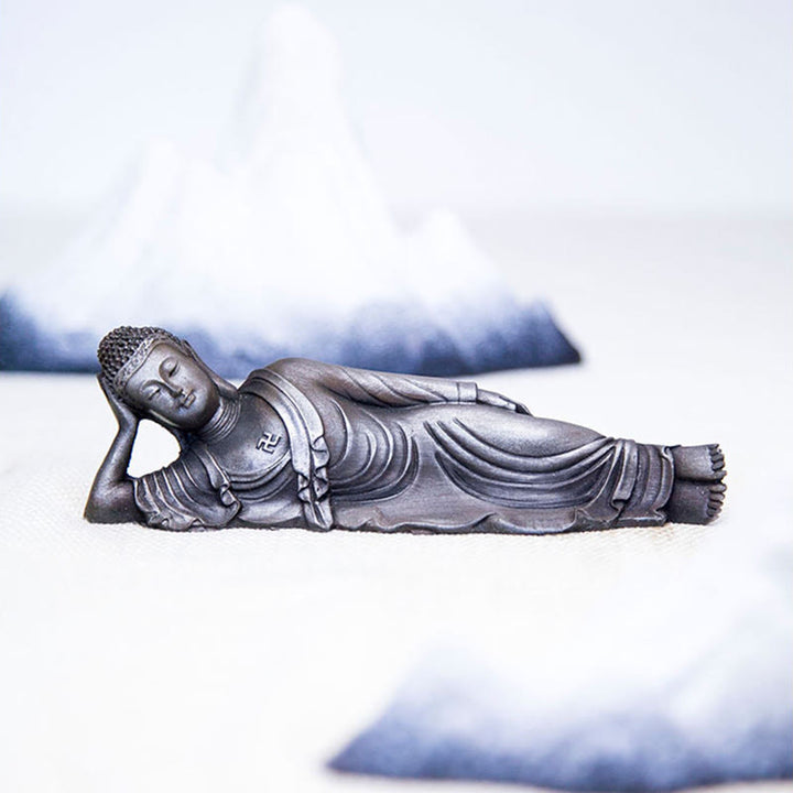 Buddha Stones Reclining Buddha Shakyamuni Iron Powder Rust Cast Resin Statue Home Decoration