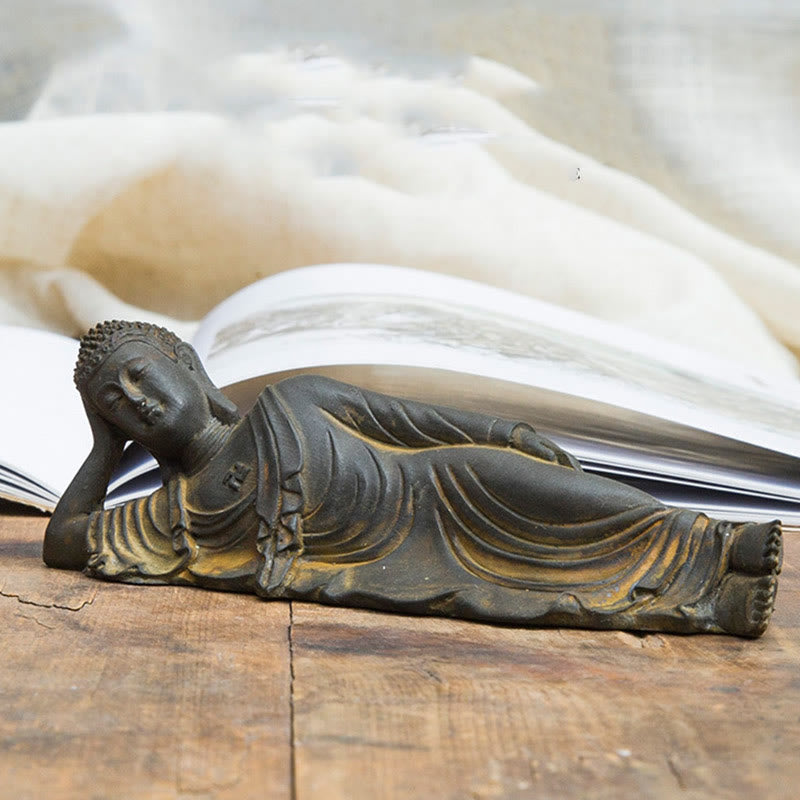 Buddha Stones Reclining Buddha Shakyamuni Iron Powder Rust Cast Resin Statue Home Decoration