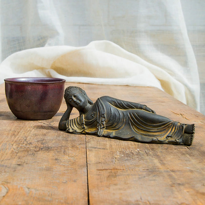 Buddha Stones Reclining Buddha Shakyamuni Iron Powder Rust Cast Resin Statue Home Decoration - image 7