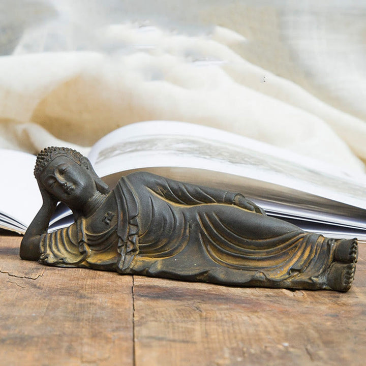 Buddha Stones Reclining Buddha Shakyamuni Iron Powder Rust Cast Resin Statue Home Decoration - image 2