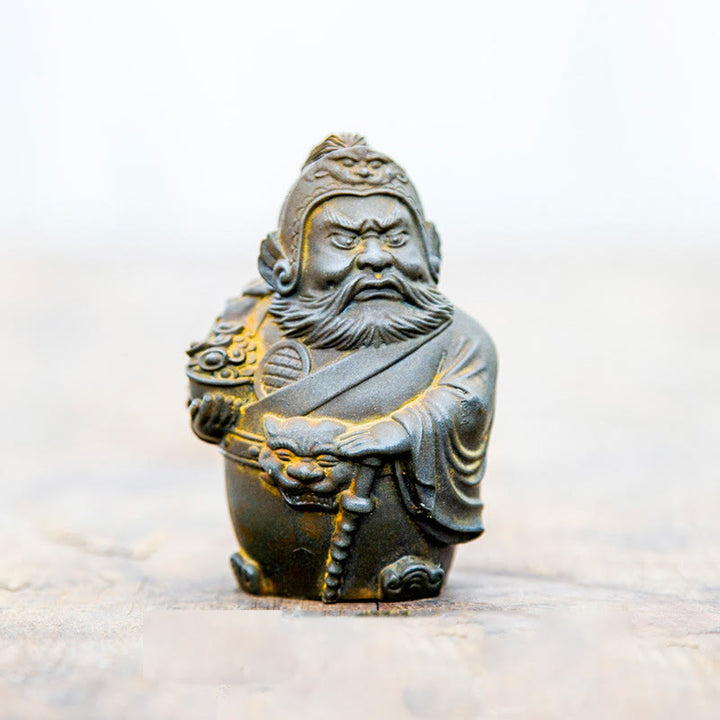 Buddha Stones Handmade Literary Military God of Wealth Iron Powder Rust Cast Resin Statue Home Decoration