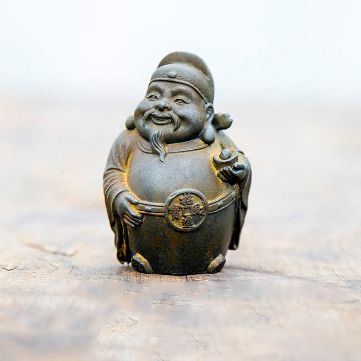 Buddha Stones Handmade Literary Military God of Wealth Iron Powder Rust Cast Resin Statue Home Decoration - Rust Version - Literary God of Wealth 7*4.6*4cm - image 2