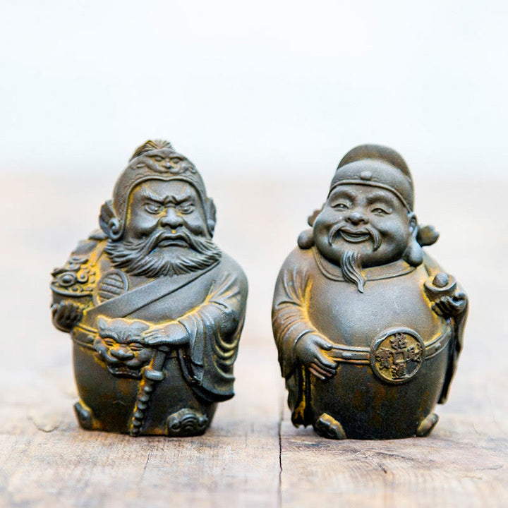 Buddha Stones Handmade Literary Military God of Wealth Iron Powder Rust Cast Resin Statue Home Decoration - Rust Version - 2Pcs Set - image 0