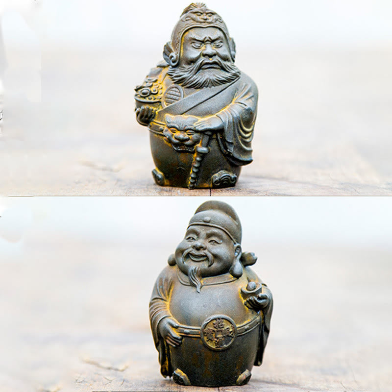 Buddha Stones Handmade Literary Military God of Wealth Iron Powder Rust Cast Resin Statue Home Decoration - image 1