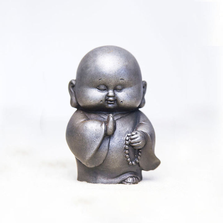 Buddha Stones Handmade Little Monk Iron Powder Rust Cast Resin Statue Home Decoration