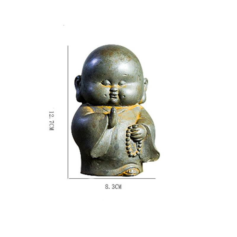 Buddha Stones Handmade Little Monk Iron Powder Rust Cast Resin Statue Home Decoration