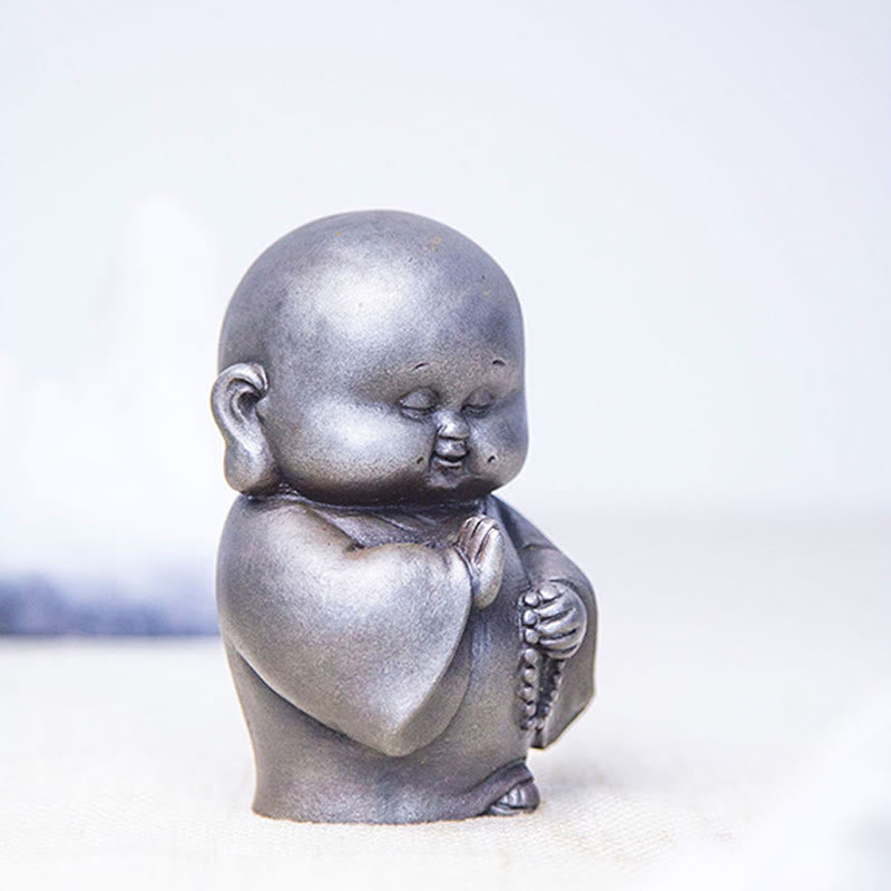 Buddha Stones Handmade Little Monk Iron Powder Rust Cast Resin Statue Home Decoration