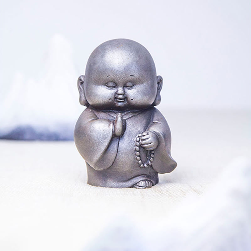 Buddha Stones Handmade Little Monk Iron Powder Rust Cast Resin Statue Home Decoration