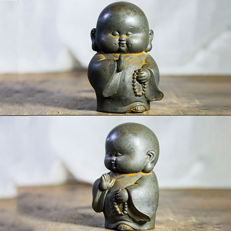 Buddha Stones Handmade Little Monk Iron Powder Rust Cast Resin Statue Home Decoration - image 6