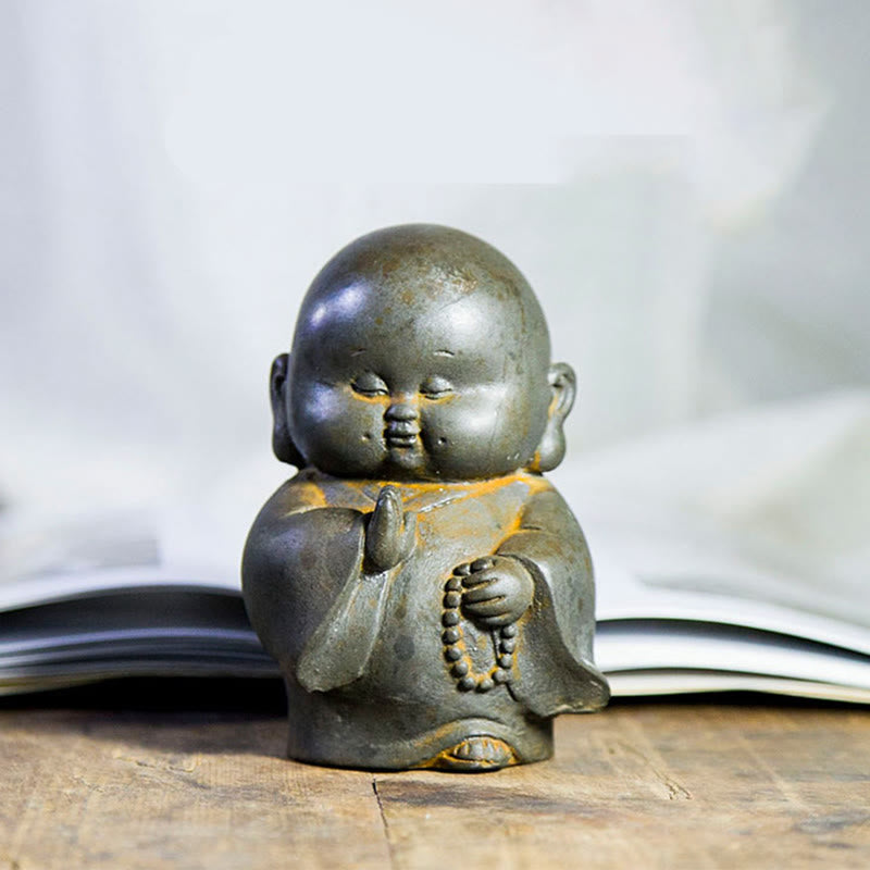 Buddha Stones Handmade Little Monk Iron Powder Rust Cast Resin Statue Home Decoration - image 1