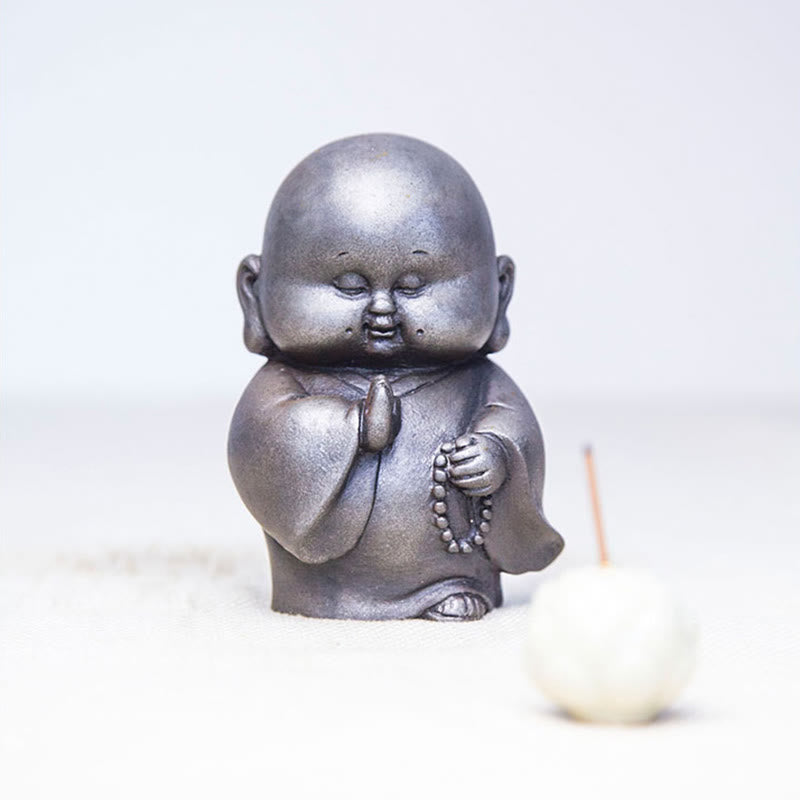 Buddha Stones Handmade Little Monk Iron Powder Rust Cast Resin Statue Home Decoration - image 25