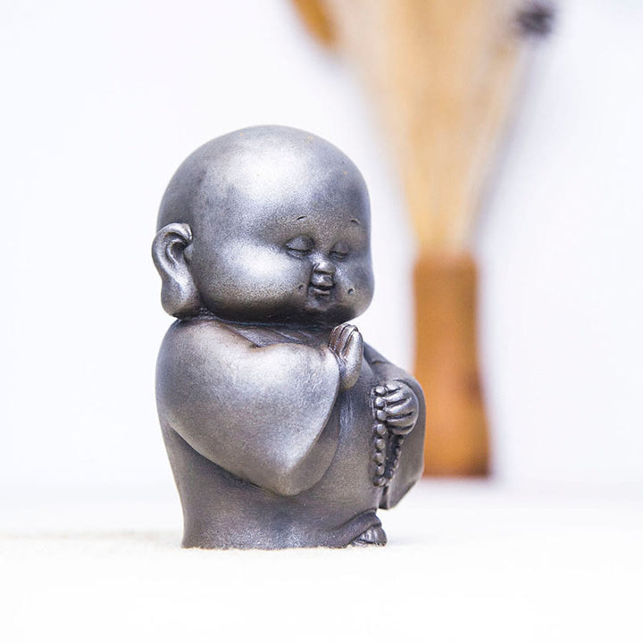 Buddha Stones Handmade Little Monk Iron Powder Rust Cast Resin Statue Home Decoration