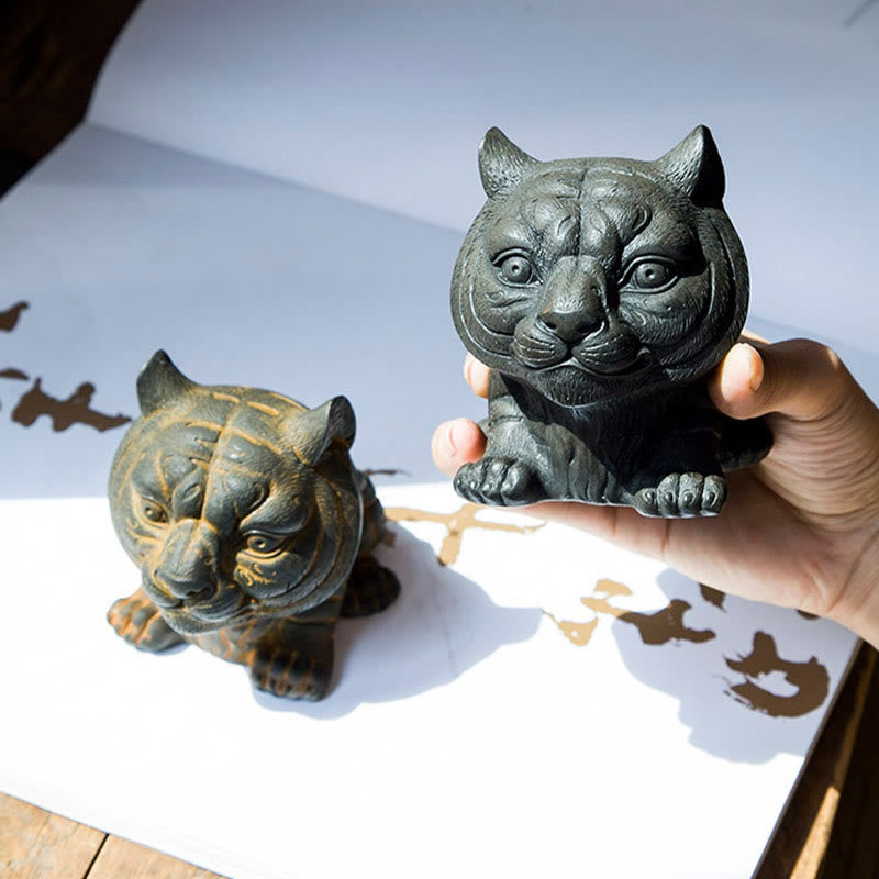 Buddha Stones Handmade Small Lovely Tiger Iron Powder Rust Cast Resin Statue Home Decoration - image 13