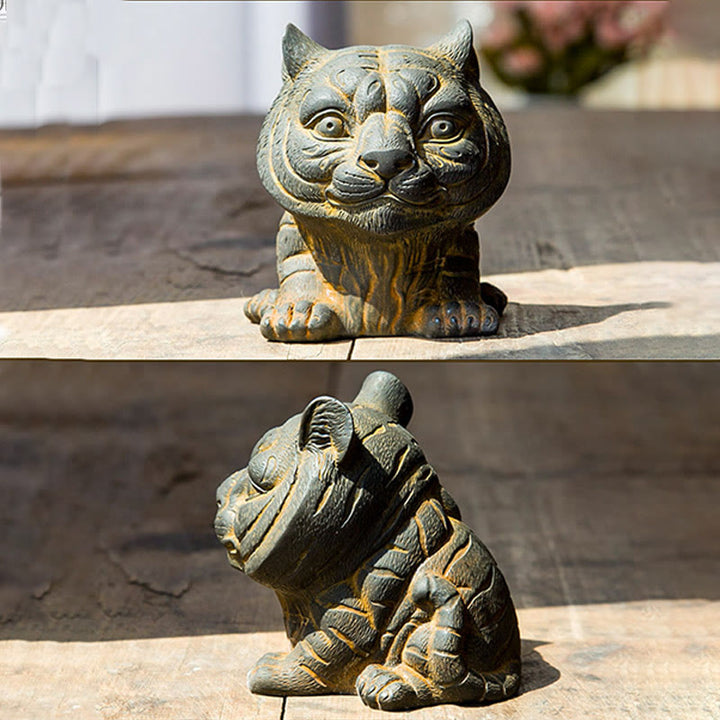 Buddha Stones Handmade Small Lovely Tiger Iron Powder Rust Cast Resin Statue Home Decoration - image 5