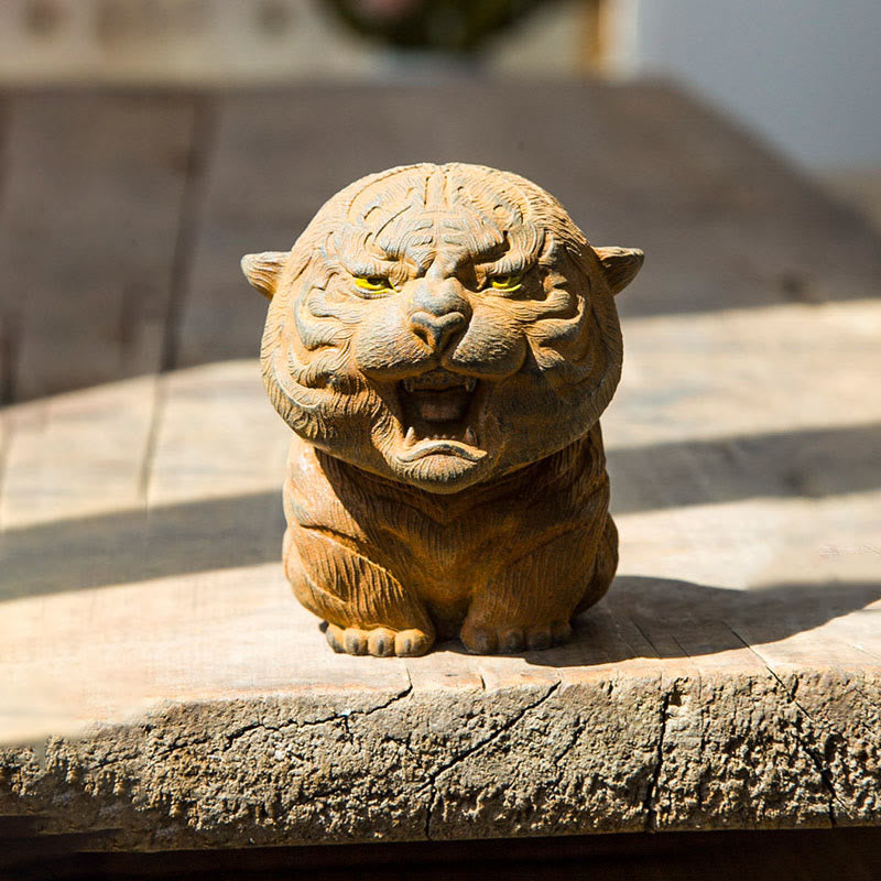 Buddha Stones Handmade Mini Roaring Tiger Iron Powder Rust Cast Resin Statue Home Decoration - Rust Version 7.5*5.5cm - image 8
