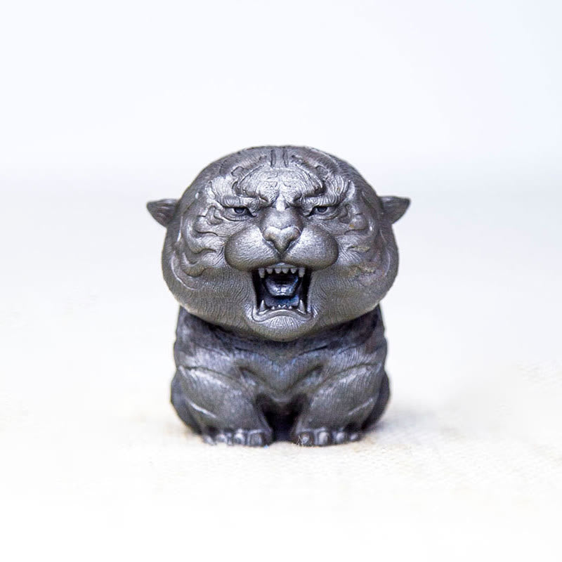 Buddha Stones Handmade Mini Roaring Tiger Iron Powder Rust Cast Resin Statue Home Decoration