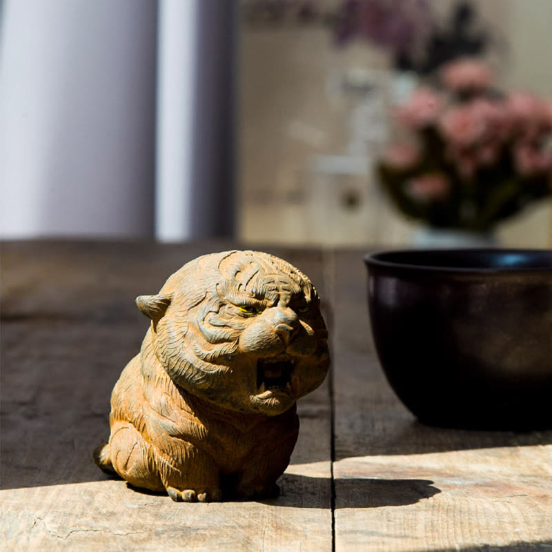 Buddha Stones Handmade Mini Roaring Tiger Iron Powder Rust Cast Resin Statue Home Decoration - image 9