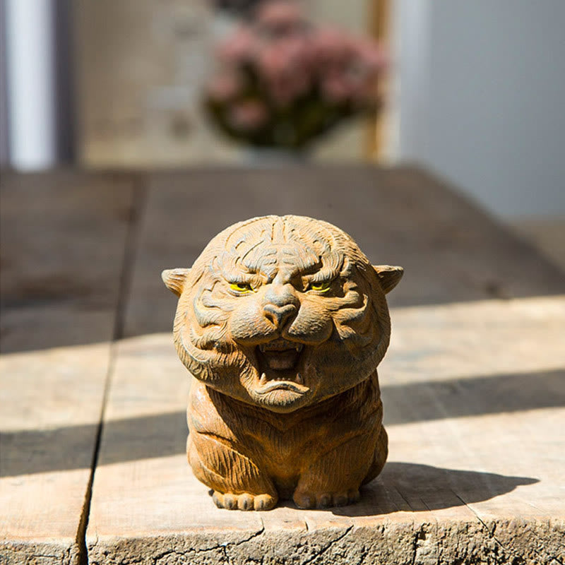 Buddha Stones Handmade Mini Roaring Tiger Iron Powder Rust Cast Resin Statue Home Decoration - image 10