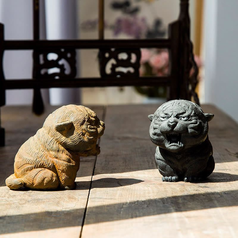 Buddha Stones Handmade Mini Roaring Tiger Iron Powder Rust Cast Resin Statue Home Decoration - image 5