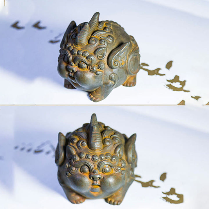 Buddha Stones Handmade Wealth PiXiu Iron Powder Rust Cast Resin Statue Home Decoration