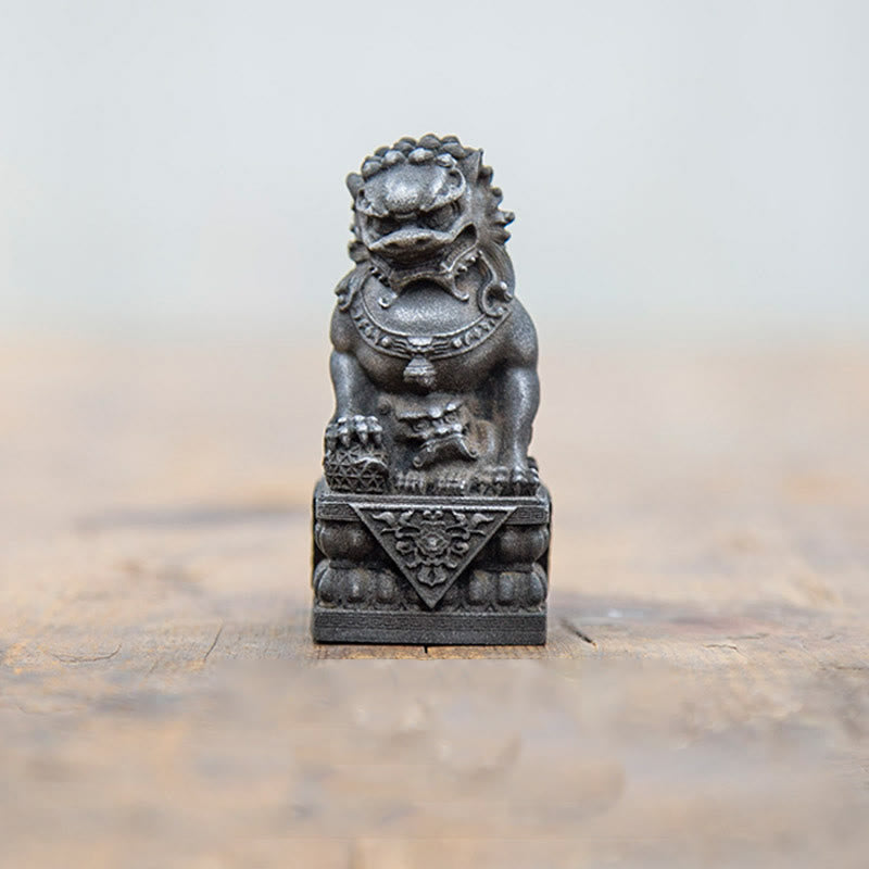 Buddha Stones Handmade Lion Fu Foo Dogs Iron Powder Rust Cast Resin Statue Ward Off Evil Protection Home Decoration