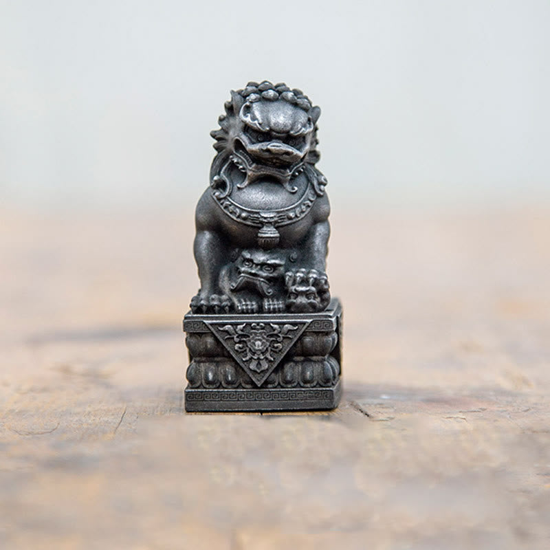 Buddha Stones Handmade Lion Fu Foo Dogs Iron Powder Rust Cast Resin Statue Ward Off Evil Protection Home Decoration - Black Version - Lioness - 11.5*5.3cm - image 4