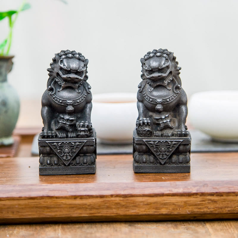 Buddha Stones Handmade Lion Fu Foo Dogs Iron Powder Rust Cast Resin Statue Ward Off Evil Protection Home Decoration - image 0