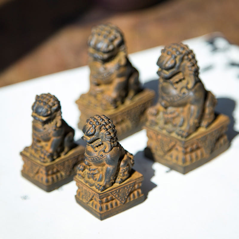 Buddha Stones Handmade Lion Fu Foo Dogs Iron Powder Rust Cast Resin Statue Ward Off Evil Protection Home Decoration - image 44