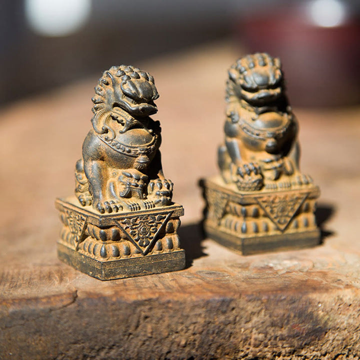 Buddha Stones Handmade Lion Fu Foo Dogs Iron Powder Rust Cast Resin Statue Ward Off Evil Protection Home Decoration - image 35