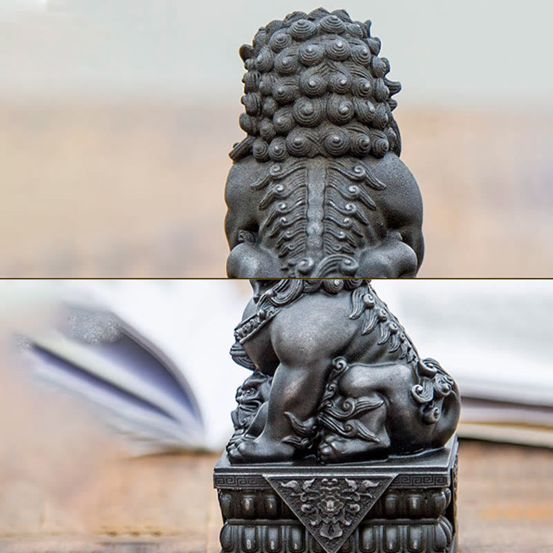 Buddha Stones Handmade Lion Fu Foo Dogs Iron Powder Rust Cast Resin Statue Ward Off Evil Protection Home Decoration