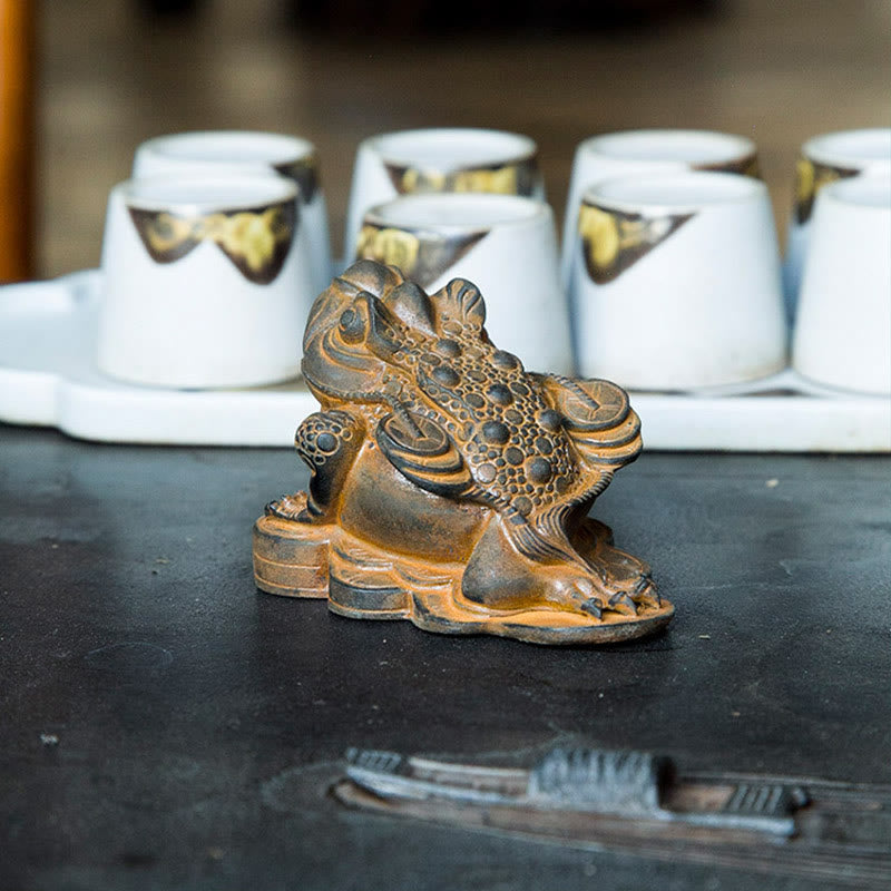 Buddha Stones Handmade Feng Shui Frog Toad Copper Coins Iron Powder Rust Cast Resin Statue Home Decoration - image 4